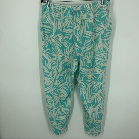 Vtg Cathy Daniels 100% Linen Pants Womens XL Cropped Pull On Leaf Print Pockets - Picture 8 of 13